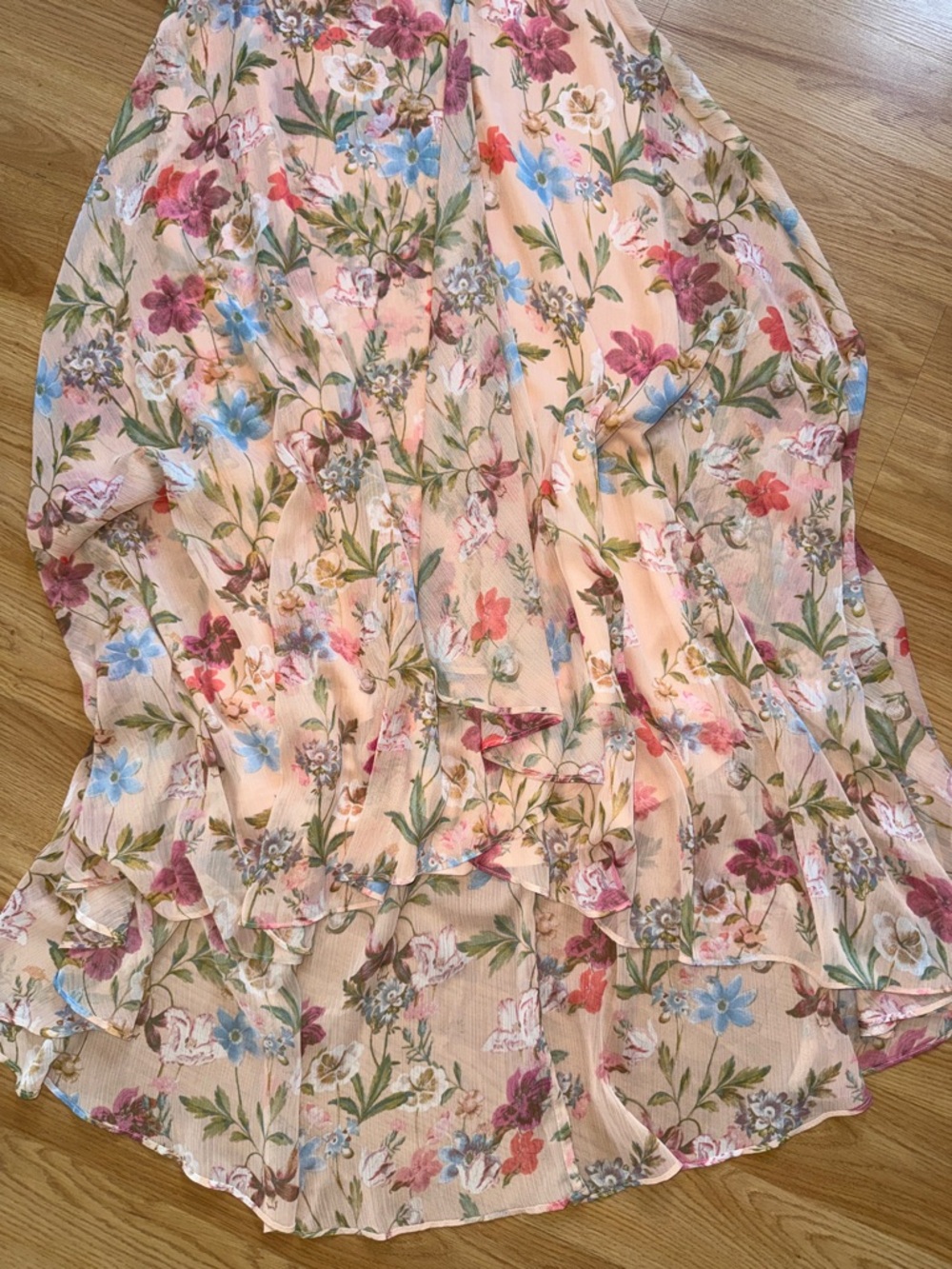 NWT Calvin Klein Peach Floral Sleeveless High-Low Sursplice Midi Dress - Picture 4 of 7